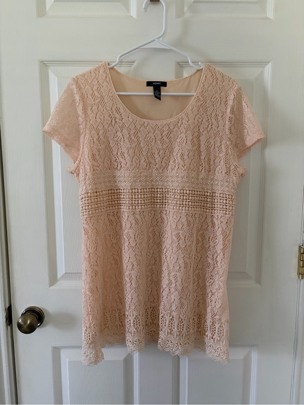 Alfani Women's Lace Short Sleeve Tunic - Blush